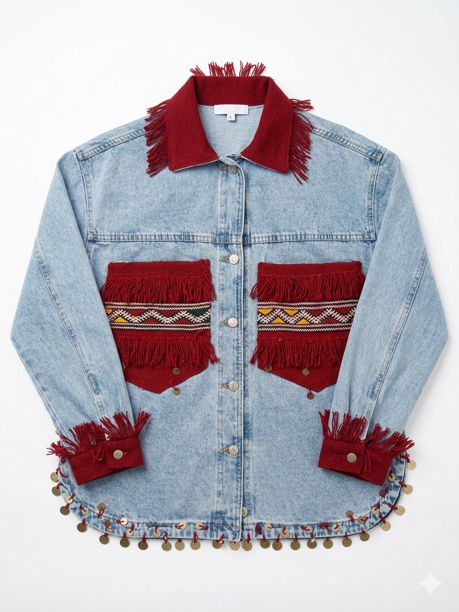 Veste Amazigh  Louissa en Denim Bleu – Pièce Artisanale Unique | Taille M