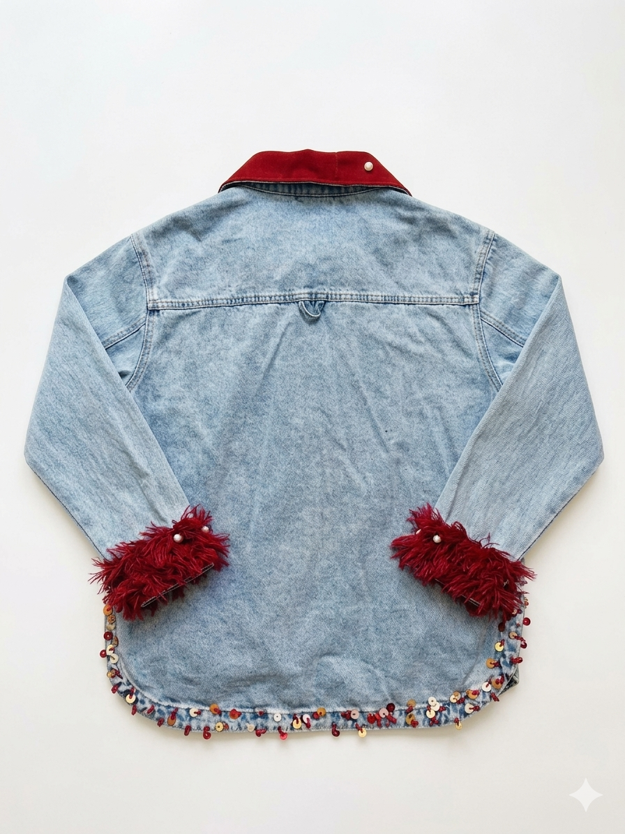 Veste Amazigh  Louissa en Denim Bleu – Pièce Artisanale Unique | Taille M