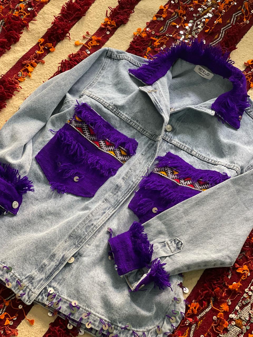 Veste Amazigh Luissa en Denim Gris – Pièce Artisanale Unique | Taille L