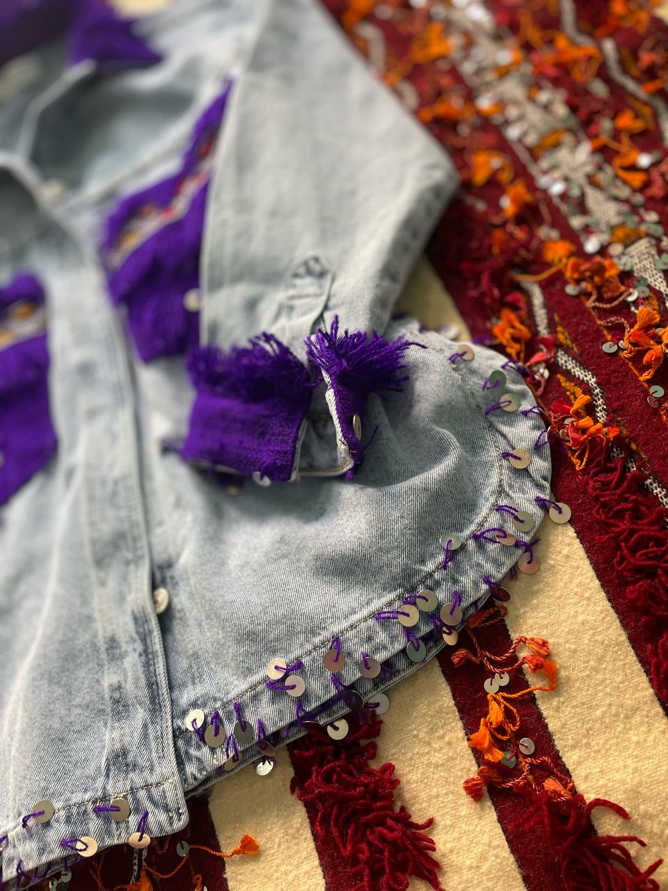 Veste Amazigh Luissa en Denim Gris – Pièce Artisanale Unique | Taille L