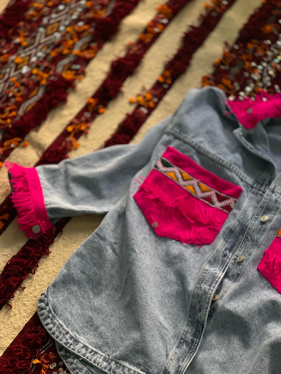 Veste Amazigh Massilya en Denim Gris – Pièce Artisanale Unique | Taille L