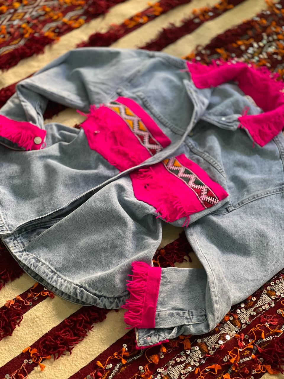 Veste Amazigh Massilya en Denim Gris – Pièce Artisanale Unique | Taille L